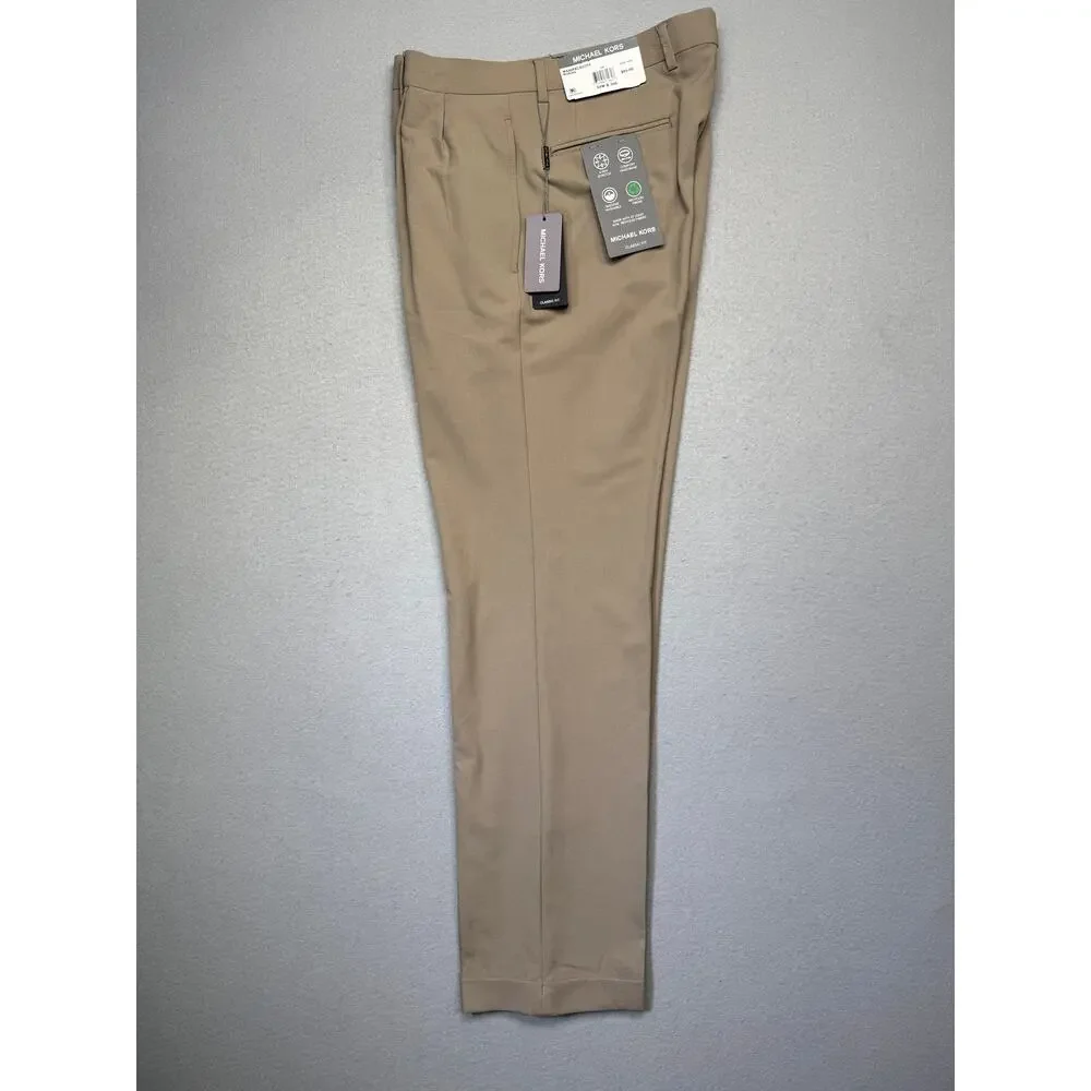 Michael Kors Men's Pleated Solid Classic Fit Pants Tan 32x32 $95